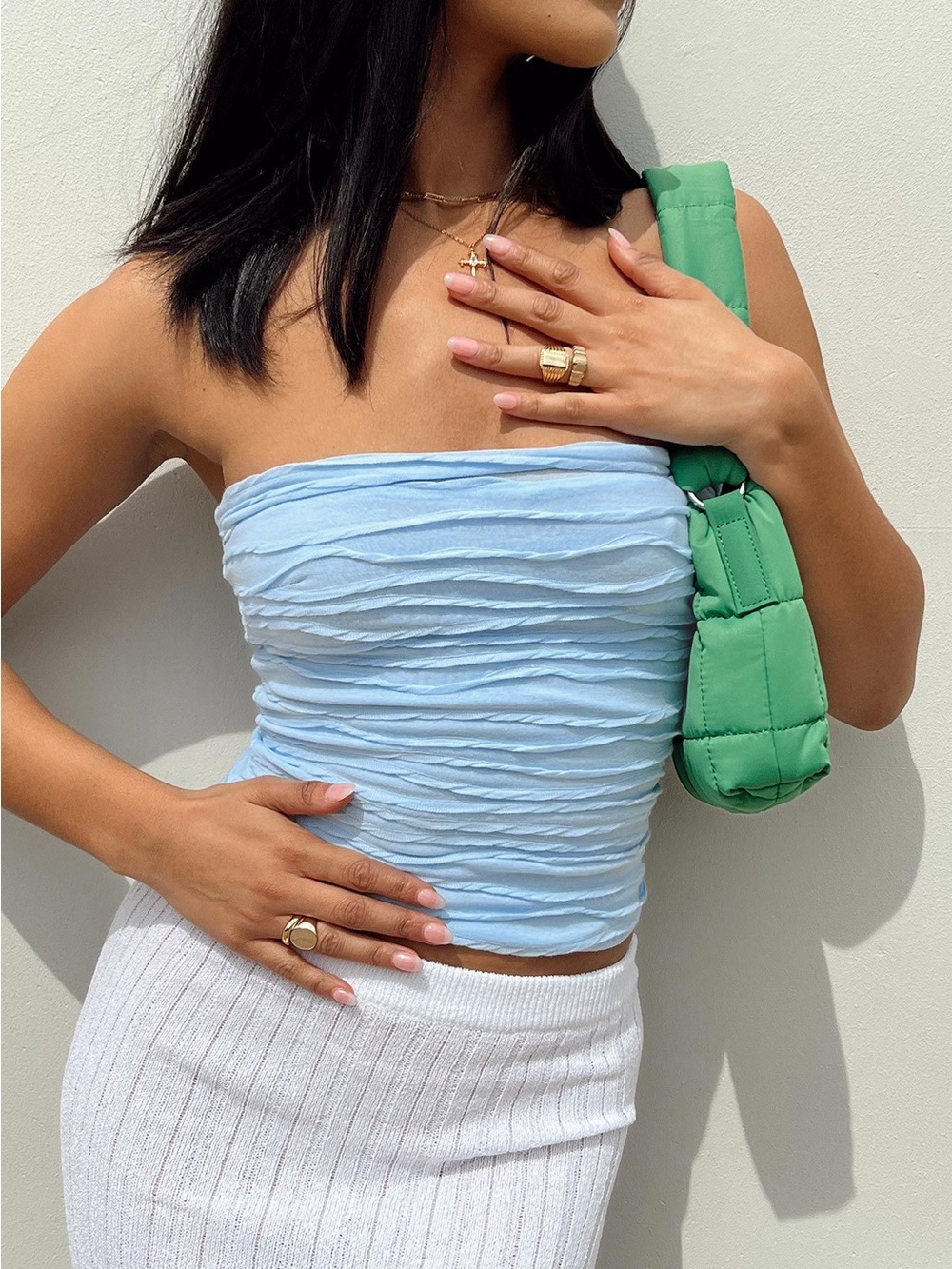 Princess Polly Cecile light blue strapless tube crop top